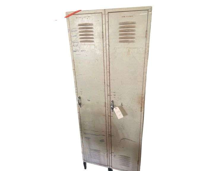 2 Connected Metal Lockers 6 ft with Jumper Cables, Spray Paint, Bolts Nuts, Etc. image
