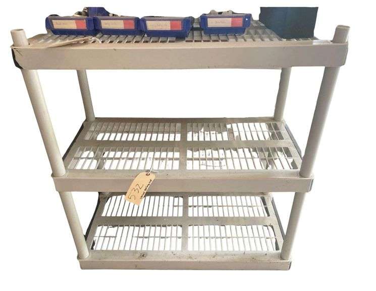 Plastic Storage Shelving Unit Approx 37in x 36in x 18in (Does Not Include Contents)