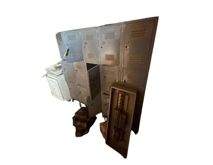 Lockers, 60in x 66in x 15in and Contents - Lights, Breaker Box, Bottles image