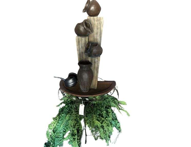 Water Fountain Dispay on Stand with Faux Plants