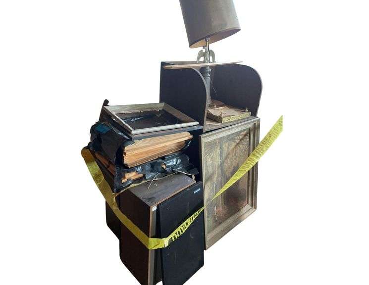 2 Kitchen Stools a Chair, 2 Speakers 14x12x36 Inches, Lamp image