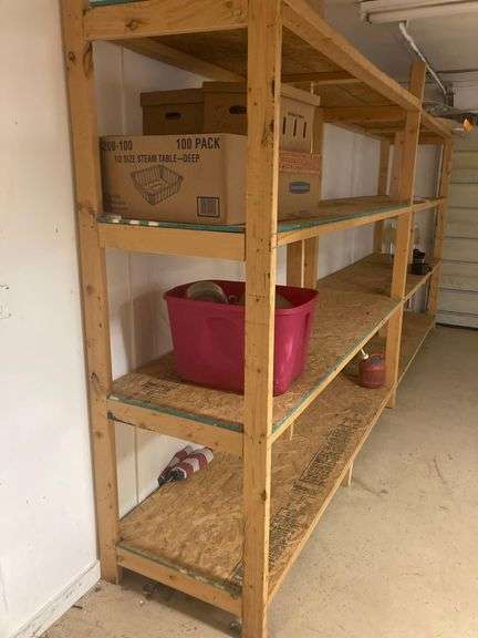 2 Wooden Storage Shelves, each 8ft x 30in x 8ft, Screwed Together, Contents NOT Included
