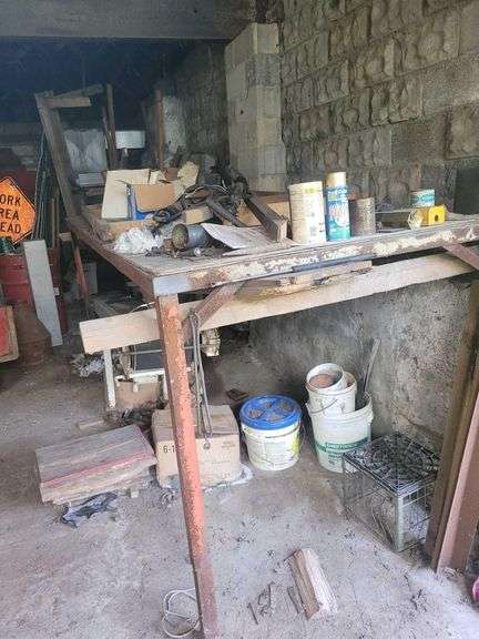 Work Table 4ft H x Approx 11ft L x 4ft W - Various Hardware on Top Included image