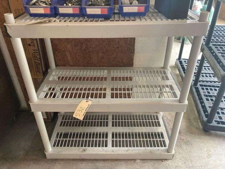 Plastic Storage Shelving Unit Approx 37in x 36in x 18in (Does Not Include Contents)