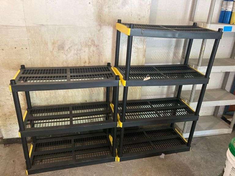 2 Plastic Shelving Units Approx 54in x 36in x 18in and 37in x 36in x 18in