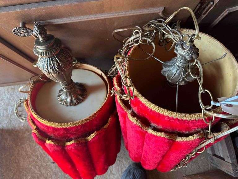 Retro Red Velvet Fur Hanging Lamps