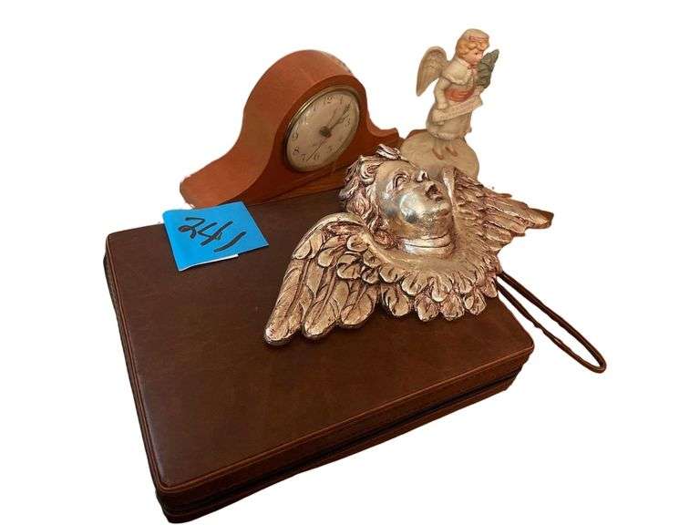 Backgammon Set, Vintage Seth Thomas Mantle Clock, Needs Repair - 2 Glass Angel Decor image