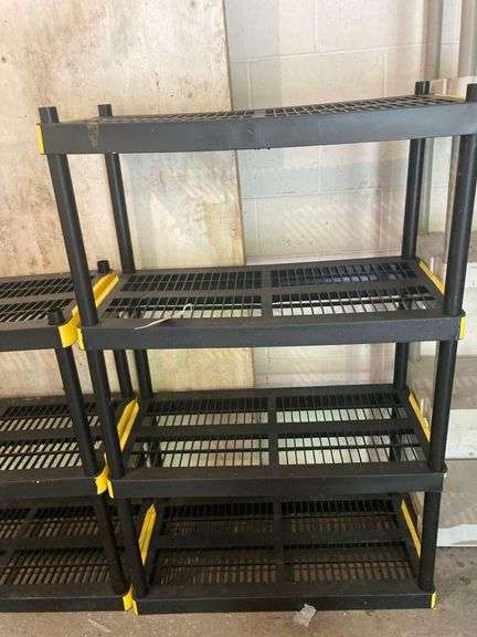 2 Plastic Shelving Units Approx 54in x 36in x 18in and 37in x 36in x 18in