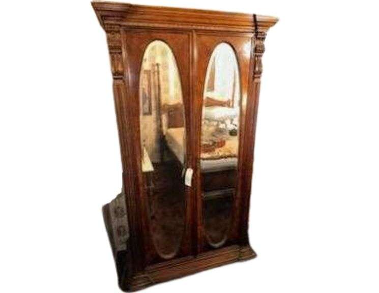Vintage Ornate Wardrobe Closet with Mirror - 44 x 24 x 80