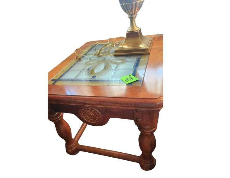 2 - Wooden End Stands - Glass Inserts - 23 x 29 x 31
