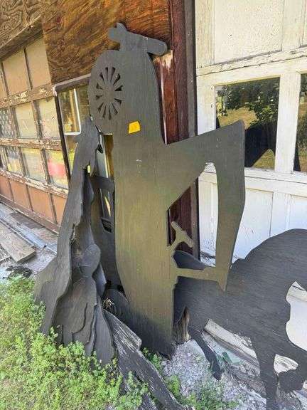 Lot of Wooden Cut Out Yard Decorations - Cowboy, Horse, Model A Car, Tractor