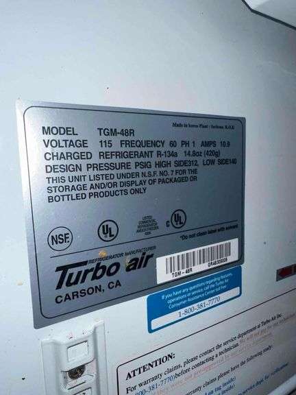 Turbo Air Refrigerated Sliding Door Merchandiser - Model TGM-48R - Serial No. GR48309008 - 1PH - 56in x 30in x 79in