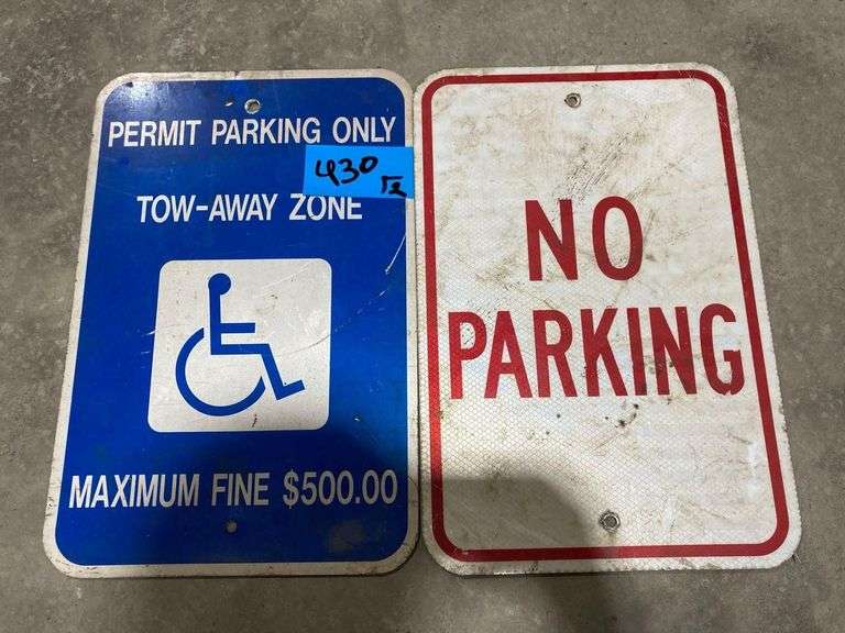 (2) Road Signs “No Parking” and “Permit Parking Only” image