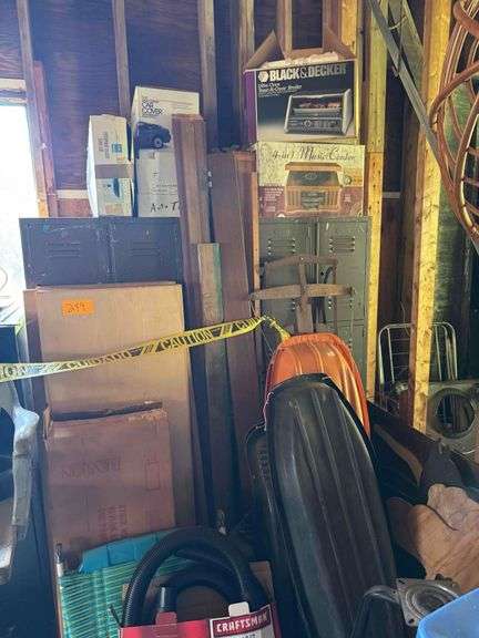 Locker Unit and Contents - Sleds, Shop Vac Parts, Swivel Stool, Etc image