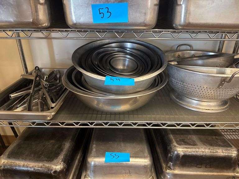 Stainless Bowls Assorted Sizes, Colanders, Tongs