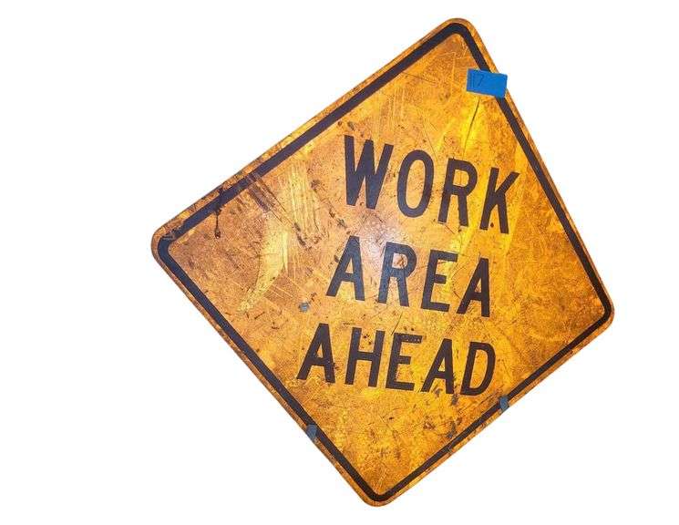 Work Area Ahead Sign 5ft H - 2 Safety Cones image