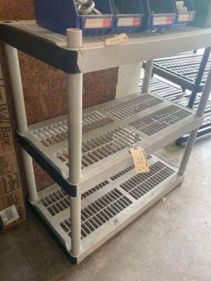Plastic Storage Shelving Unit Approx 37in x 36in x 18in (Does Not Include Contents)