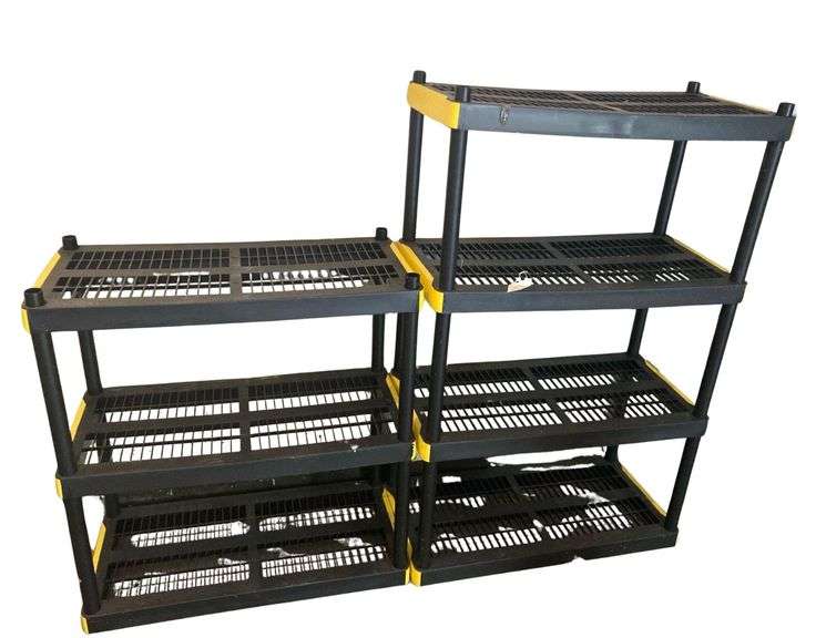 2 Plastic Shelving Units Approx 54in x 36in x 18in and 37in x 36in x 18in