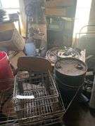 Wooden Bench Assorted Tools Wire Baskets