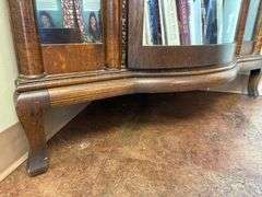 Antique Oak, Curved Leaded Glass Corner Cabinet - Approx. 40in x 74in