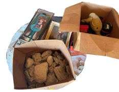 Table and Contents, Paintings, Vintage Plastic Toys, Decorative Coral and Rocks