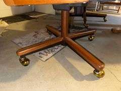 Wooden Dining Table w/ 2 Rolling Arm Chairs - 40in x 40in x 39in