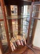 Antique Oak, Curved Leaded Glass Corner Cabinet - Approx. 40in x 74in