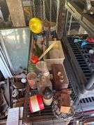 Large Lot - Tools, Hardware, Antique Bottles, Joist Hangers, Metal Shop Rack
