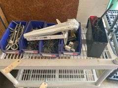Lot of Nails, Assorted Bolts with Nuts, Chain for Chainsaw, and Miscellaneous Metal Parts