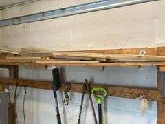 Wooden Rack Approx 90in Long With Contents, Includes Shovel, Saw, and Wood