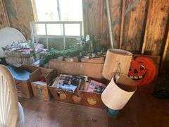 Holiday Decoration Package, Christmas Lights, 2 Lamps, 27 Inch Pumpkin, 5 Inch Red Christmas Balls, 4 Foot Round Xmas Tree Stand