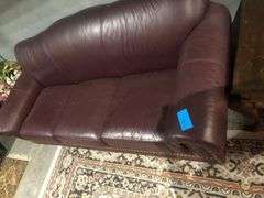 Maroon Leather Couch, 7ft Long