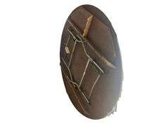 6ft Round Wooden Folding Table, Scratched Surface, Legs Held by Duct Tape