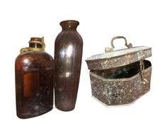 5 Empty Glass Jars, 5 Glass Jars with Sand, Small Metal Box with Latch