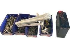 Lot of Nails, Assorted Bolts with Nuts, Chain for Chainsaw, and Miscellaneous Metal Parts