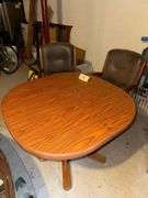 Wooden Dining Table w/ 2 Rolling Arm Chairs - 40in x 40in x 39in