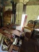 Lot of Assorted Items, Skis, Garage Door ~95in Width