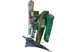 3 Lawn Chairs, Umbrella, Beach Umbrella