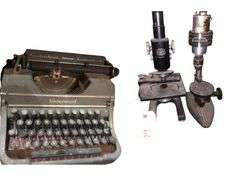 2 Microscopes, Typewriter, and 2 Microscope Cases
