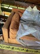 Various Household Items Barstool 2 Cloth Couch 7 Feet by 36x24 Inches 2 Chainsaw Cases Box of Christmas Decorations 5 Foot Tall Stuffed Goat