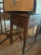 Rusted Metal Coffee Table with out Top, Box of Wood Decorations, Wooden Nightstand
