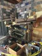 Lot of Assorted Items - Wooden Table, Metal Racks, Buckets