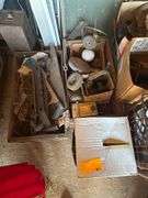 Large Lot - Tools, Hardware, Antique Bottles, Joist Hangers, Metal Shop Rack