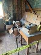 2 Office Chairs 8x3 Foot Metal Table Frame Some Various Plates, Plastic Potting Containers