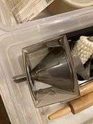 Plastic Storage Bin with Rolling Pins, Pizza Making Tools, and Funnel