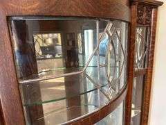 Antique Oak, Curved Leaded Glass Corner Cabinet - Approx. 40in x 74in