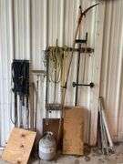 Manual Pole Saw, Push Magnet and Bungee Cords NOT INCLUDED - Contents of Wall Including Hand Tools, Brushes, and Propane Tank