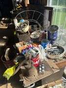 Rolling Bar Unit, Desk and Contents Including Hardware, Nuts, Bolts, Etc.
