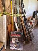Lot of Assorted Tools and Equipment - Shovels, Rakes, Ladder, Iron Horse Work Station