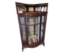 Antique Oak, Curved Leaded Glass Corner Cabinet - Approx. 40in x 74in